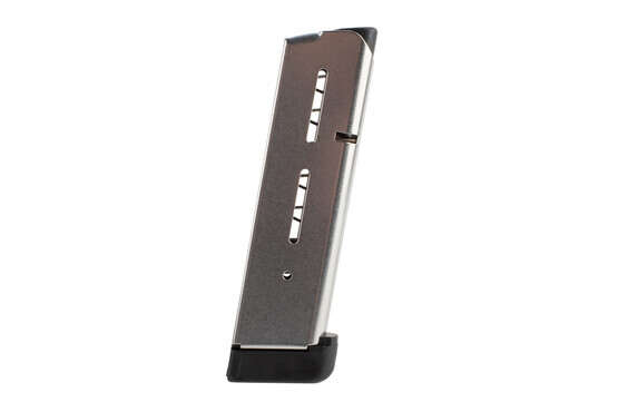 Wilson Combat stainless 8-round .45 ACP magazine for standard 1911 pistols. Extended base pad